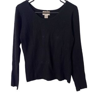 Vintage Henri‎ Bendel Black 100% Cashmere Crew Neck Ribbed Sweater